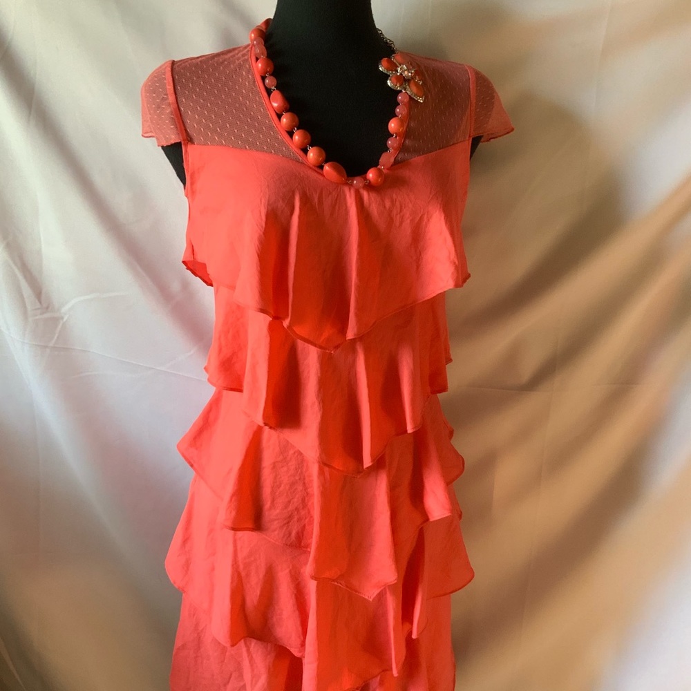 BCBG MAXAZRIA CELINE CORAL REEF TIERED DRESS XS